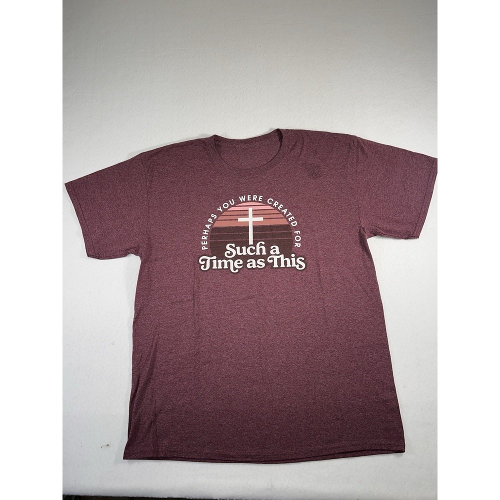 Christian Graphic Tee "Such a Time as This" Esther 4:14 Maroon Cross T-Shirt
